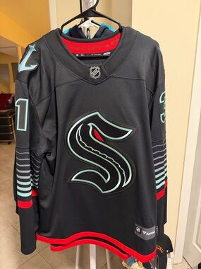 NHL Seattle Kraken Black Jersey with Teal and Red Accents